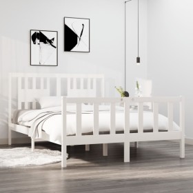 Weißer Massivholzbettrahmen 135x190 cm von , Betten und Lattenroste - Ref: Foro24-3104104, Preis: 155,05 €, Rabatt: %