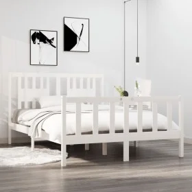 White solid wood bed frame 135x190 cm by , Beds and slatted bases - Ref: Foro24-3104104, Price: 159,99 €, Discount: %
