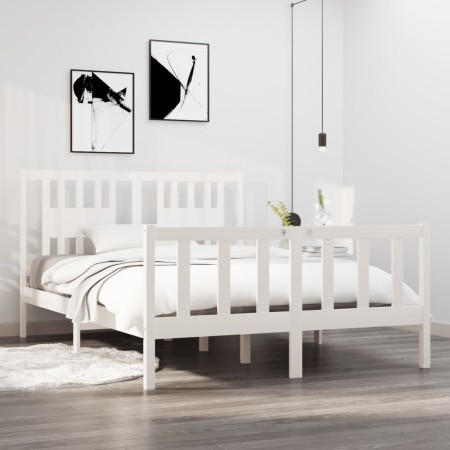 Weißer Massivholzbettrahmen 135x190 cm von , Betten und Lattenroste - Ref: Foro24-3104104, Preis: 155,05 €, Rabatt: %