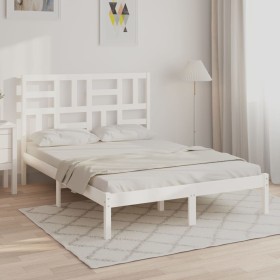 Estructura de cama madera maciza King Size blanca 150x200 cm