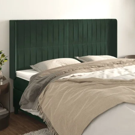 Headboard with dark green velvet ears 203x16x118/128cm by , Headboards and footboards - Ref: Foro24-3119887, Price: 146,16 €,...