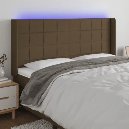 Dark brown fabric headboard with LED 163x16x118/128 cm by , Headboards and footboards - Ref: Foro24-3124057, Price: 125,46 €,...