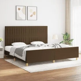 Bed frame with headboard in dark brown fabric 200x200cm by , Beds and slatted bases - Ref: Foro24-3125246, Price: 233,78 €, D...