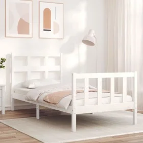 Single bed frame with white solid wood headboard by , Beds and slatted bases - Ref: Foro24-3192972, Price: 107,68 €, Discount: %