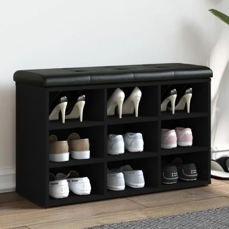 Black engineered wood shoe bench 82x32x50 cm by , Benches for halls and storage - Ref: Foro24-835104, Price: 70,06 €, Discoun...
