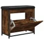 Shoe bench with folding drawer smoked oak 62x32x56 cm by , Benches for halls and storage - Ref: Foro24-835119, Price: 65,17 €...