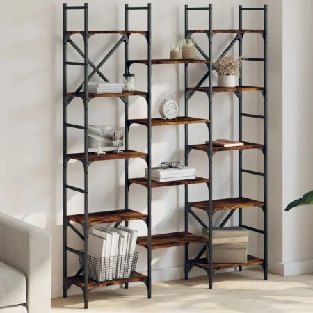 Engineered wood shelf smoked oak 127.5x28.5x172.5 cm by , Bookcases and shelves - Ref: Foro24-838870, Price: 116,57 €, Discou...