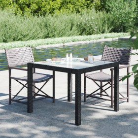Mesa jardín vidrio templado ratán sintético 90x90x75 cm negro en Mesas de jardín | Comprar online en Foro24