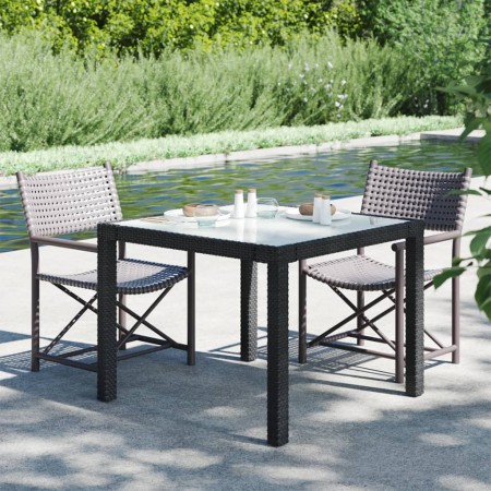 Mesa jardín vidrio templado ratán sintético 90x90x75 cm negro en Mesas de jardín | Comprar online en Foro24