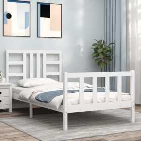 Weißer Massivholzbettrahmen mit Kopfteil 100x200 cm von , Betten und Lattenroste - Ref: Foro24-3191962, Preis: 130,15 €, Raba...