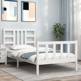 White solid wood bed frame with headboard 100x200 cm by , Beds and slatted bases - Ref: Foro24-3191962, Price: 128,18 €, Disc...