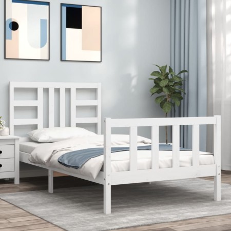 Weißer Massivholzbettrahmen mit Kopfteil 100x200 cm von , Betten und Lattenroste - Ref: Foro24-3191962, Preis: 130,15 €, Raba...