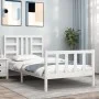White solid wood bed frame with headboard 100x200 cm by , Beds and slatted bases - Ref: Foro24-3191962, Price: 128,18 €, Disc...