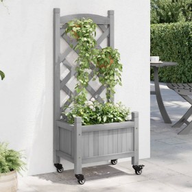 Jardinera con enrejado y ruedas madera maciza de abeto gris en Maceteros y jardineras | Comprar online en Foro24