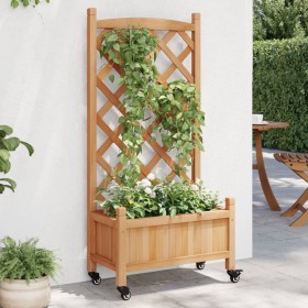 Jardinera con enrejado y ruedas madera maciza de abeto marrón en Maceteros y jardineras | Comprar online en Foro24