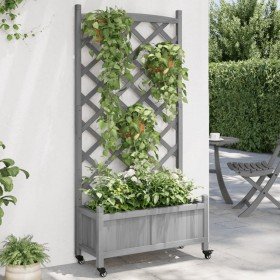 Jardinera con enrejado y ruedas madera maciza de abeto gris en Maceteros y jardineras | Comprar online en Foro24