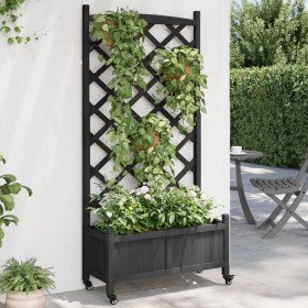 Jardinera con enrejado y ruedas madera maciza de abeto negro en Maceteros y jardineras | Comprar online en Foro24