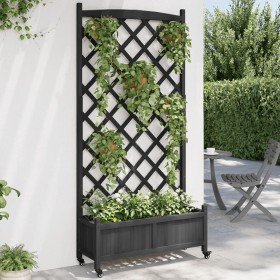 Jardinera con enrejado y ruedas madera maciza de abeto negro en Maceteros y jardineras | Comprar online en Foro24