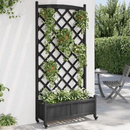 Jardinera con enrejado y ruedas madera maciza de abeto negro en Maceteros y jardineras | Comprar online en Foro24