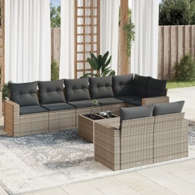 Set de muebles de jardín 9 pzas y cojines ratán sintético gris en Sofás modulares de exterior | Comprar online en Foro24