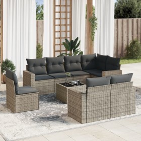 Set de muebles de jardín 9 pzas y cojines ratán sintético gris en Sofás modulares de exterior | Comprar online en Foro24