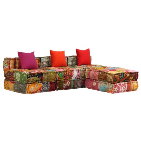 Puf modular de 3 plazas de tela patchwork