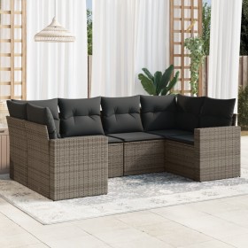 Set de muebles de jardín 6 pzas y cojines ratán sintético gris en Sofás modulares de exterior | Comprar online en Foro24
