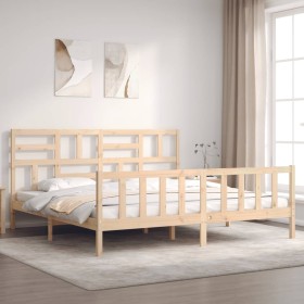 Doppelbettgestell mit Kopfteil aus Massivholz von , Betten und Lattenroste - Ref: Foro24-3193091, Preis: 165,21 €, Rabatt: %