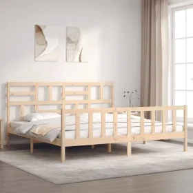 Double bed frame with solid wood headboard by , Beds and slatted bases - Ref: Foro24-3193091, Price: 162,82 €, Discount: %
