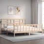Double bed frame with solid wood headboard by , Beds and slatted bases - Ref: Foro24-3193091, Price: 162,82 €, Discount: %