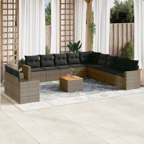 Set de sofás de jardín 12 pzas con cojines ratán sintético gris en Conjuntos de jardín | Comprar online en Foro24