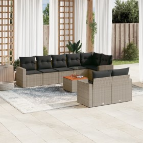 Set de muebles de jardín 9 pzas y cojines ratán sintético gris en Conjuntos de jardín | Comprar online en Foro24