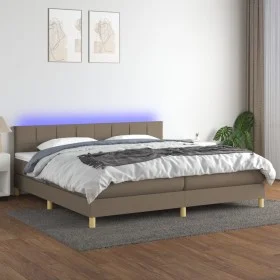 Box spring bed with LED mattress taupe gray fabric 200x200 cm by , Beds and slatted bases - Ref: Foro24-3133745, Price: 628,4...