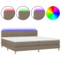 Cama box spring con colchón LED tela gris taupe 200x200 cm