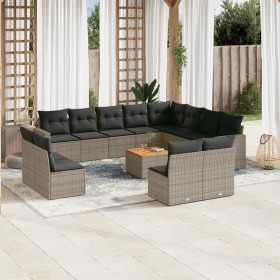 Set sofás de jardín con cojines 13 piezas ratán sintético gris en Conjuntos de jardín | Comprar online en Foro24