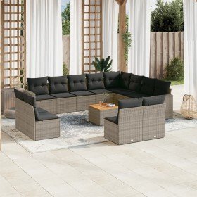 Set sofás de jardín con cojines 13 piezas ratán sintético gris en Conjuntos de jardín | Comprar online en Foro24