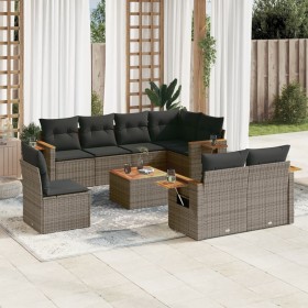 Set de muebles de jardín 9 pzas y cojines ratán sintético gris en Conjuntos de jardín | Comprar online en Foro24