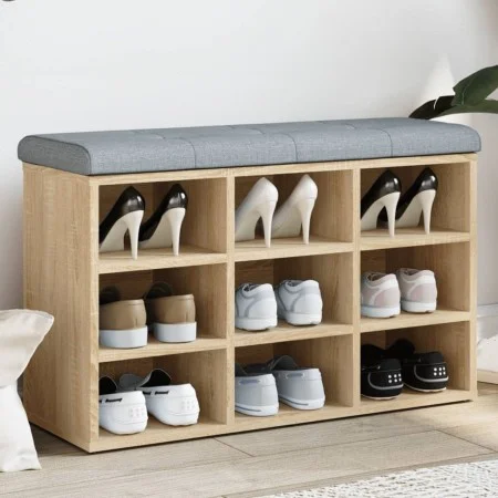 Shoe bench engineered wood Sonoma oak 82x32x50 cm by , Benches for halls and storage - Ref: Foro24-835105, Price: 65,62 €, Di...