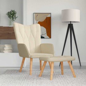 Sillón de relax con reposapiés de tela color crema en Sillones | Comprar online en Foro24