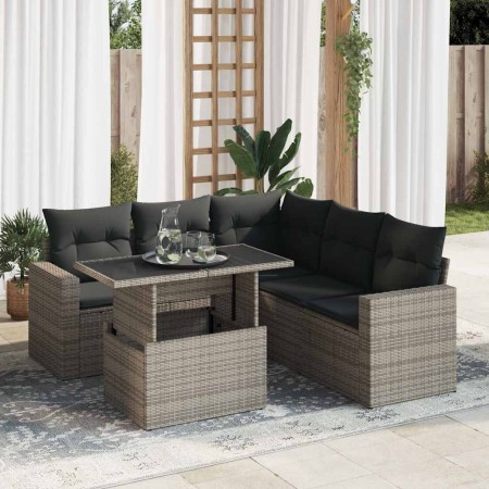 Set de muebles de jardín 6 pzas y cojines ratán sintético gris en Conjuntos de jardín | Comprar online en Foro24