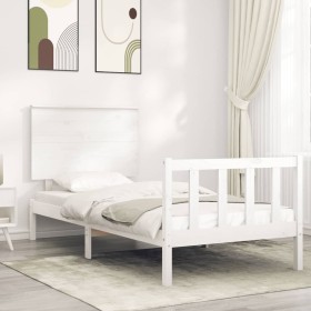 White solid wood bed frame with headboard 100x200 cm by , Beds and slatted bases - Ref: Foro24-3193392, Price: 137,19 €, Disc...