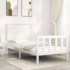 White solid wood bed frame with headboard 100x200 cm by , Beds and slatted bases - Ref: Foro24-3193392, Price: 135,18 €, Disc...