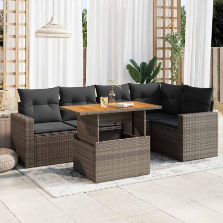 Set de muebles de jardín 6 pzas y cojines ratán sintético gris en Conjuntos de jardín | Comprar online en Foro24