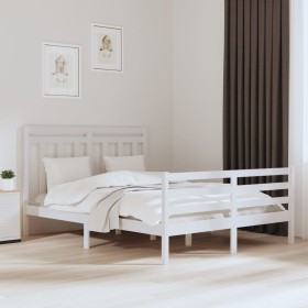 Estructura de cama madera maciza blanca King Size 150x200 cm de , Camas y somieres - Ref: Foro24-3105321, Precio: 157,02 €, D...
