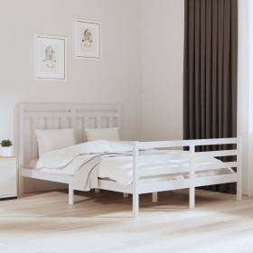 Estructura de cama madera maciza blanca King Size 150x200 cm