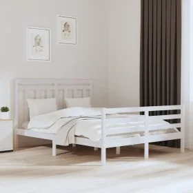 White solid wood bed frame King Size 150x200 cm by , Beds and slatted bases - Ref: Foro24-3105321, Price: 154,99 €, Discount: %