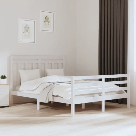 White solid wood bed frame King Size 150x200 cm by , Beds and slatted bases - Ref: Foro24-3105321, Price: 154,99 €, Discount: %