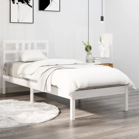 Massives Bettgestell aus weißem Kiefernholz, 100 x 200 cm von , Betten und Lattenroste - Ref: Foro24-3105396, Preis: 97,19 €,...