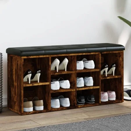 Shoe bench engineered wood smoked oak 102x32x50 cm by , Benches for halls and storage - Ref: Foro24-835114, Price: 84,42 €, D...