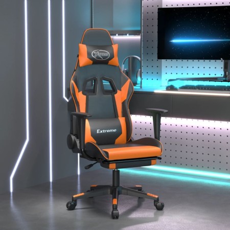 Silla gaming masaje y reposapiés cuero sintético negro naranja en Sillas gaming | Comprar online en Foro24